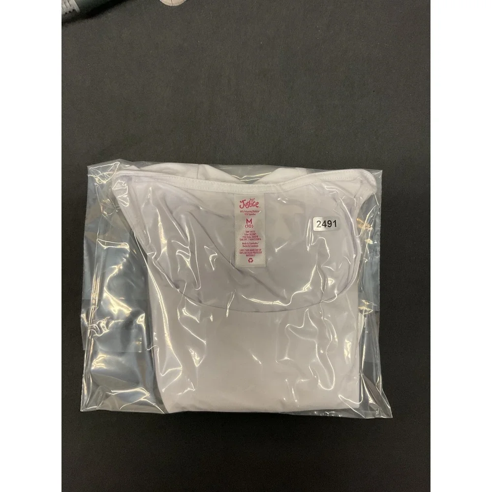 Justice Girls Cap Sleeve Seamless Top White Square Neck M 10